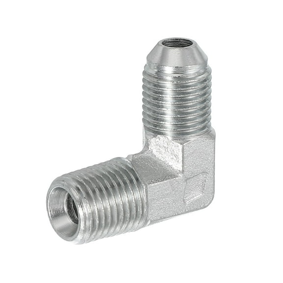 Uxcell 90 Degree Pipe Adapter, 1/2" Male 37 Flare JIC x 1/4" BSPT Male Connector Carbon Steel Elbow Fitting for Air Hydraulic Fluid Fuel Water Oil, Silver