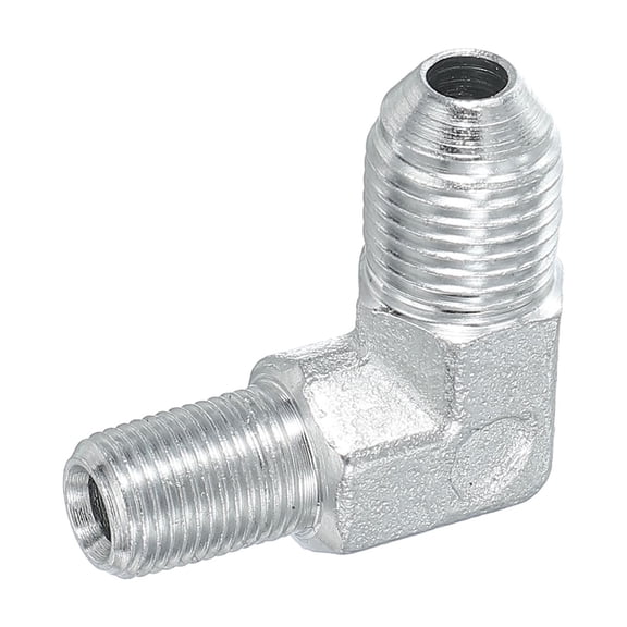 Uxcell 90 Degree Pipe Adapter, 1/2" Male 37° Flare JIC x 1/8" BSPT Male Connector Carbon Steel Elbow Fitting for Air Hydraulic Fluid Fuel Water Oil, Silver