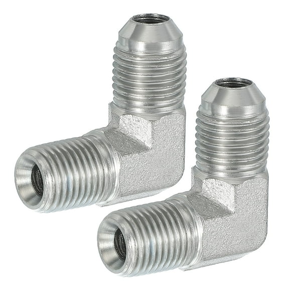 Uxcell 90 Degree Pipe Adapter, 2 Pcs 9/16" Male 37 Flare JIC x 1/4" BSPT Male Connector Carbon Steel Elbow Fitting for Air Hydraulic Fluid Fuel Water Oil, Silver