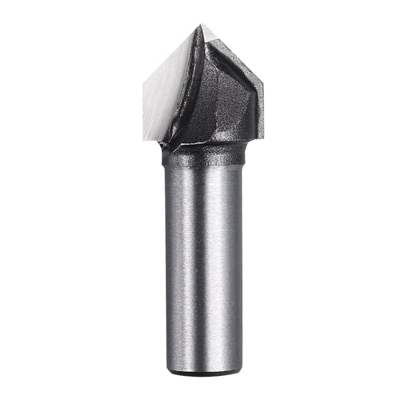 Uxcell 90 Degree V Groove Router Bit 1/2"Shank 19.05mmDia, 53.5mm Long Carbide Chamfer Bit, 2 Flutes V Shaped Router Bit, for CNC Woodwork, Smooth Chip Removal, Black