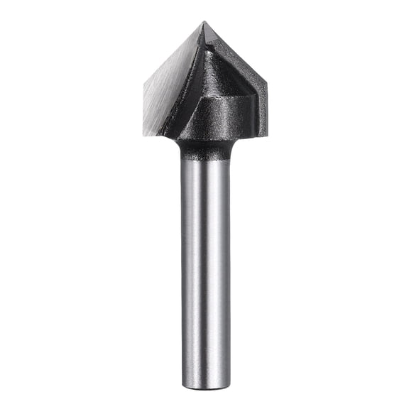 Uxcell 90 Degree V Groove Router Bit 1/4"Shank 15.9mmDia, 46.5mm Long Carbide Chamfer Bit, 2 Flutes V Shaped Router Bit, for CNC Woodwork, Smooth Chip Removal, Black