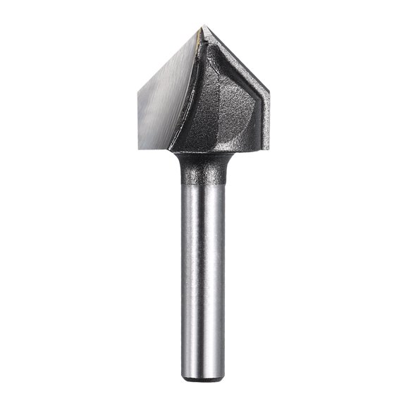 Uxcell 90 Degree V Groove Router Bit 1/4"Shank 19.05mmDia, 50mm Long Carbide Chamfer Bit, 2 Flutes V Shaped Router Bit, for CNC Woodwork, Smooth Chip Removal, Black