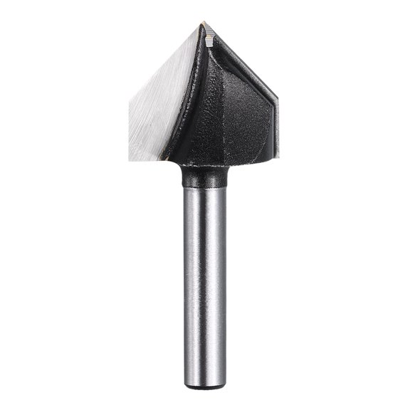 Uxcell 90 Degree V Groove Router Bit 1/4"Shank 22.2mmDia, 51mm Long Carbide Chamfer Bit, 2 Flutes V Shaped Router Bit, for CNC Woodwork, Smooth Chip Removal, Black