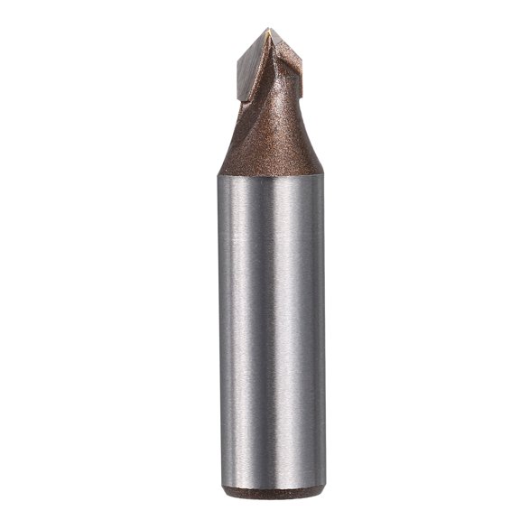 Uxcell 90 Degree V Groove Router Bit 12mmShank 7.94mmDia, 52mm Long Carbide Chamfer Bit, 2 Flutes V Shaped Router Bit, for CNC Woodwork, Smooth Chip Removal, Gold