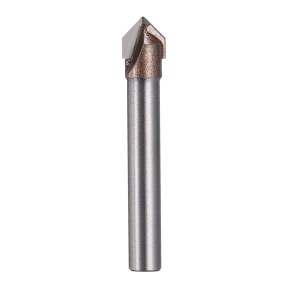 Uxcell 90 Degree V Groove Router Bit 6mmShank 7.94mmDia, 45mm Long Carbide Chamfer Bit, 2 Flutes V Shaped Router Bit, for CNC Woodwork, Smooth Chip Removal, Gold