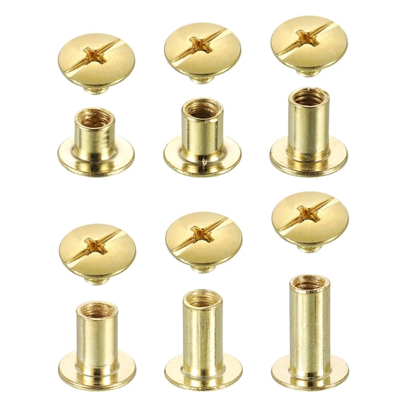 Uxcell 90 Pack Chicago Screw Rivet Metal Phillips Head Binding Post Stud for Leather Bookbinding, 6 Sizes, Gold Tone