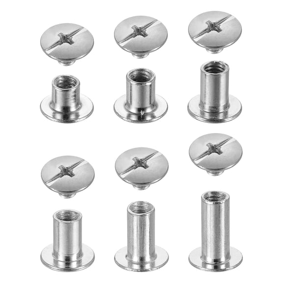 Uxcell 90 Pack Chicago Screw Rivet Metal Phillips Head Binding Post Stud for Leather Bookbinding, 6 Sizes, Silver Tone