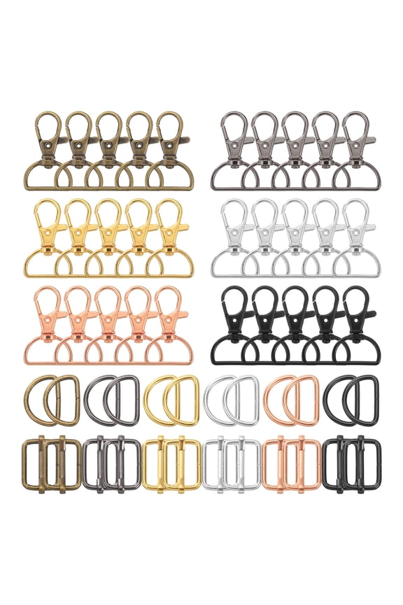 90 Pack Keychain Clip Hook with D Rings Slide Buckles, 6 Color(3/4 inch)