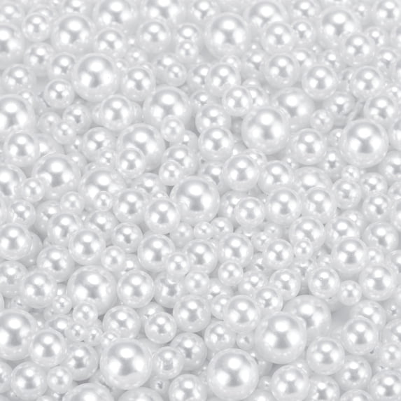 Uxcell 800 Pcs Faux Pearl for Crafting 0.12''-0.31'' No Hole ABS Round Pearls for Vase Fillers White
