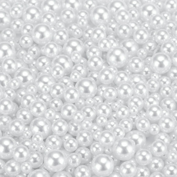 Uxcell 900Pcs Faux Pearl for Crafting, 3-8mm No Hole ABS Round Pearls for Vase Fillers, White