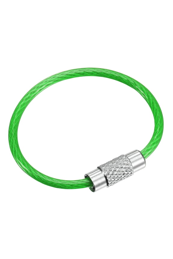 90mm Length Coated Stainless Steel Keyring Loop Cable Green 4 Count