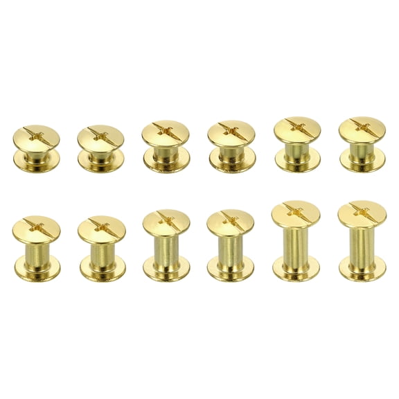 Uxcell 90set Chicago Screw M5 x 4/5/6/8/10/12mm Metal Phillips Nail Rivet Stud Screw Bolts Rivets Binding Post Screw for DIY Leather Belt Bag Craft Bookbinding, Gold