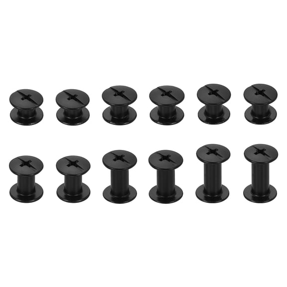 Uxcell 90set Chicago Screw M5 x 4/5/6/8/10/12mm Metal Phillips Nail Rivet Stud Screw Bolts Rivets Binding Post Screw for DIY Leather Belt Bag Craft Bookbinding, Black