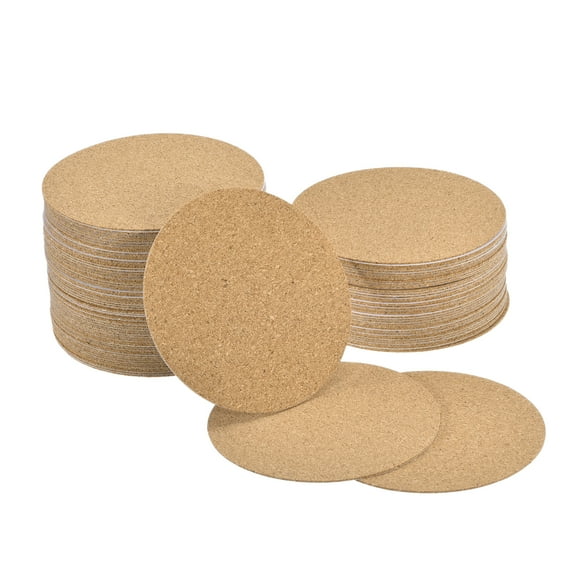 Uxcell 95mm(3.74") Round Coasters 1mm Thick Cork Cup Mat Self-Adhesive Pad 100 Pack