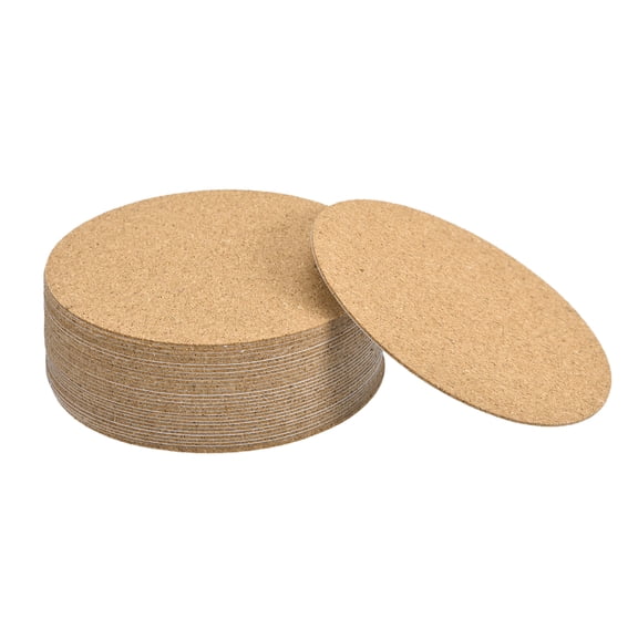 Uxcell 95mm(3.74") Round Coasters 1mm Thick Cork Cup Mat Self-Adhesive Pad 30 Pack
