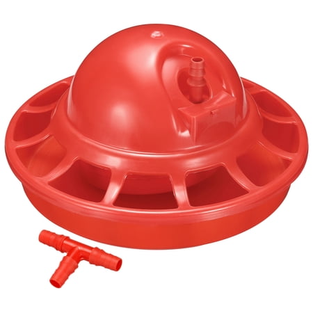 Uxcell 95mm Height Chicken Waterer Automatic Poultry Drinker Water Container with Tee Fitting, Red