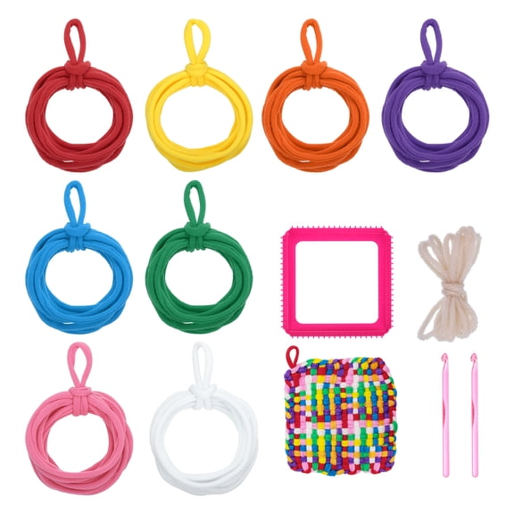 Uxcell 96 Pcs Potholder Loom Refill Loops Set, Elastic Potholder Weaving Refill Loops Knitting Kit with 2 Crochet Hooks and 7" Weaving Loom for Girls DIY Crafts, 8 Colors