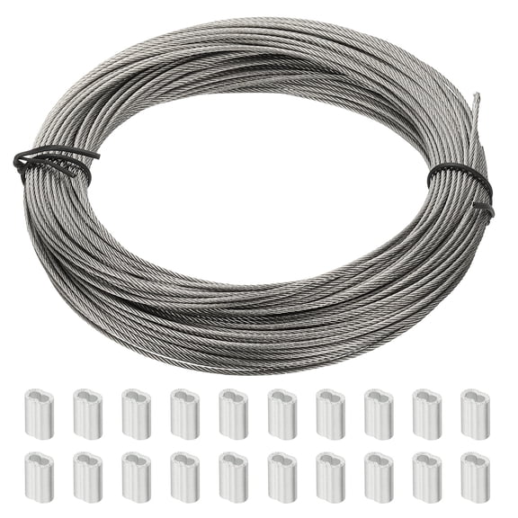 Uxcell 98.4Ft 304 Stainless Steel Cable Kit, 1/16" Metal Wire Rope 7x7 Strand Core with 50 Pcs Aluminum Sleeves for Clothes Line Handrail (30M x 1.5 Mm)