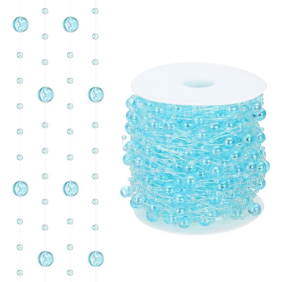 Uxcell 98 Feet Artificial Pearl String, Faux Pearl Beads Fishing Line String Beads Chain Vases Filler for Floating Candle Wedding Centerpiece Party Decoration, Iridescent Light Blue