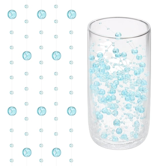 Uxcell 98 Feet Artificial Pearl String, Faux Pearl Beads Fishing Line String Beads Chain Vases Filler for Floating Candle Wedding Centerpiece Party Decoration, Iridescent Light Blue