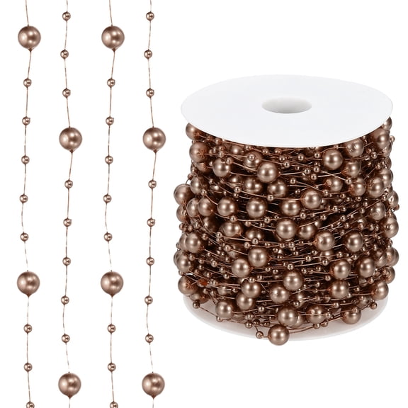 Uxcell 98 Feet Artificial Pearl String, Faux Pearl Beads Fishing Line String Beads Chain Vases Filler for Floating Candle Wedding Centerpiece Party Decoration, Brown