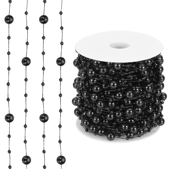 Uxcell 98 Feet Artificial Pearl String, Faux Pearl Beads Fishing Line String Beads Chain Vases Filler for Floating Candle Wedding Centerpiece Party Decoration, Black