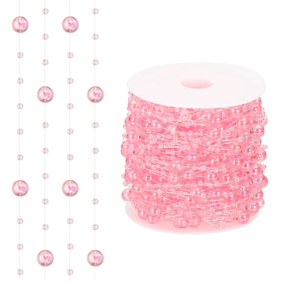 Uxcell 98 Feet Artificial Pearl String, Faux Pearl Beads Fishing Line String Beads Chain Vases Filler for Floating Candle Wedding Centerpiece Party Decoration, Iridescent Pink