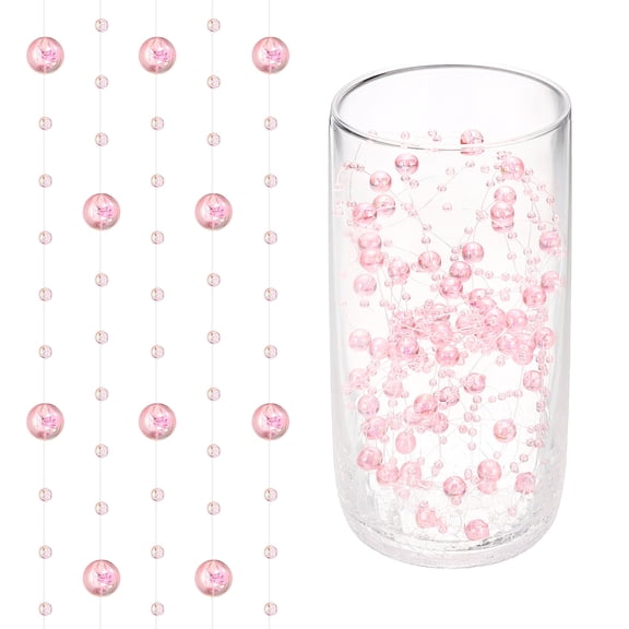 Uxcell 98 Feet Artificial Pearl String, Faux Pearl Beads Fishing Line String Beads Chain Vases Filler for Floating Candle Wedding Centerpiece Party Decoration, Iridescent Pink