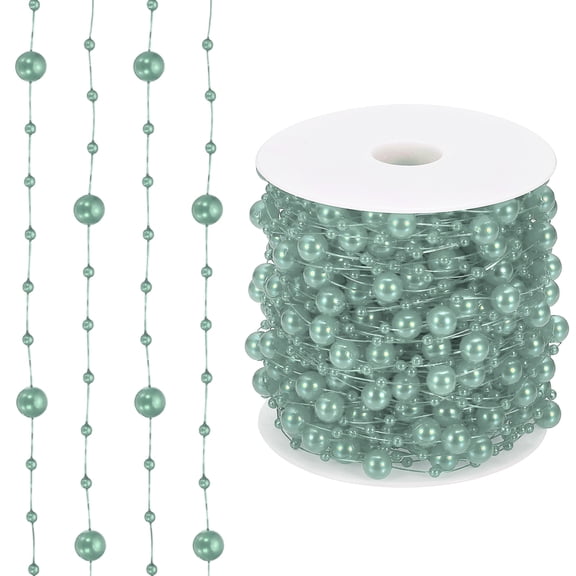 Uxcell 98 Feet Artificial Pearl String, Faux Pearl Beads Fishing Line String Beads Chain Vases Filler for Floating Candle Wedding Centerpiece Party Decoration, Forest Green