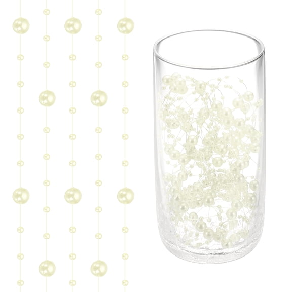 Uxcell 98 Feet Artificial Pearl String, Faux Pearl Beads Fishing Line String Beads Chain Vases Filler for Floating Candle Wedding Centerpiece Party Decoration, Beige