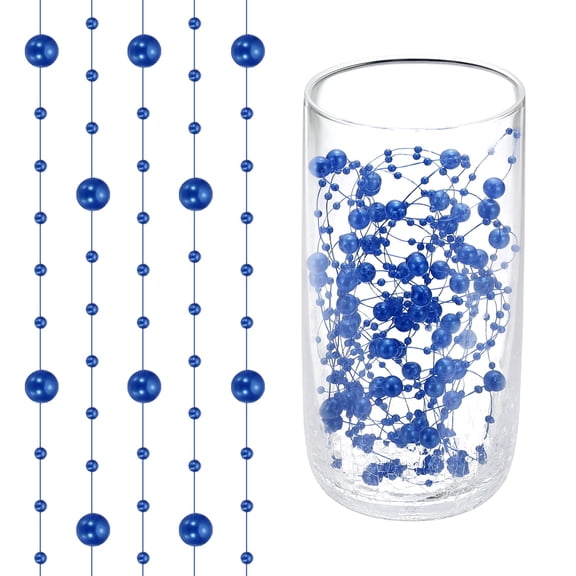 Uxcell 98 Feet Artificial Pearl String, Faux Pearl Beads Fishing Line String Beads Chain Vases Filler for Floating Candle Wedding Centerpiece Party Decoration, Bright Blue