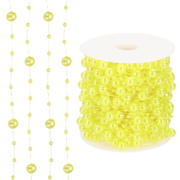 Uxcell 98 Feet Artificial Pearl String, Faux Pearl Beads Fishing Line String Beads Chain Vases Filler for Floating Candle Wedding Centerpiece Party Decoration, Yellow