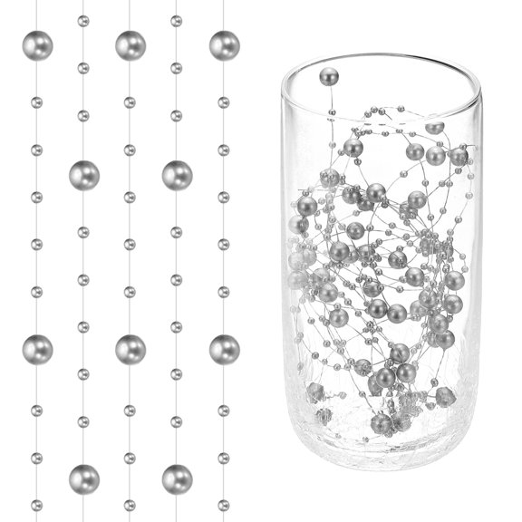 Uxcell 98 Feet Artificial Pearl String, Faux Pearl Beads Fishing Line String Beads Chain Vases Filler for Floating Candle Wedding Centerpiece Party Decoration, Gray