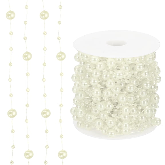 Uxcell 98 Feet Artificial Pearl String, Faux Pearl Beads Fishing Line String Beads Chain Vases Filler for Floating Candle Wedding Centerpiece Party Decoration, Beige