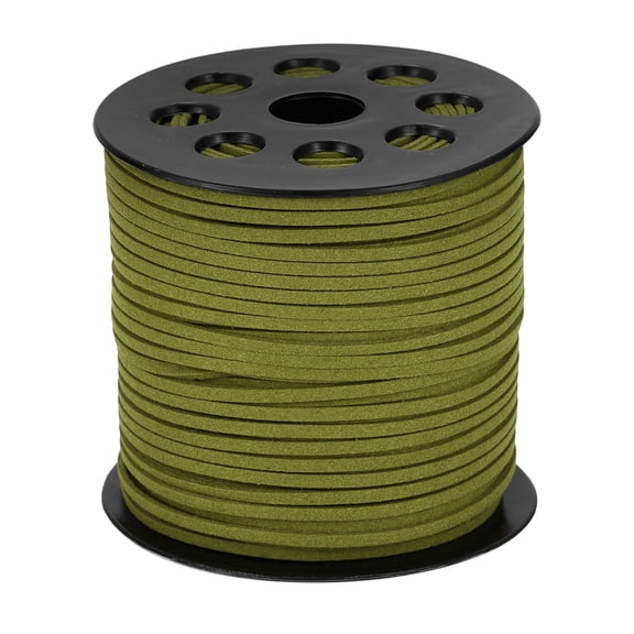 Uxcell 98 Yards x 2.6mm Faux Leather Cord, Flat Suede Cord Leather Strip Braiding String Lace, Army Green