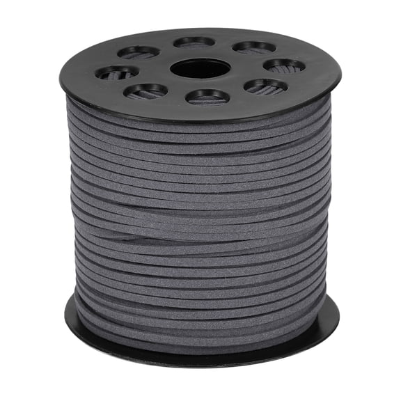 Uxcell 98 Yards x 2.6mm Faux Leather Cord, Flat Suede Cord Leather Strip Braiding String Lace, Medium Gray
