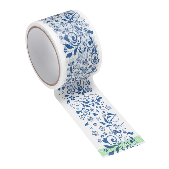 Uxcell 98 ft Chinoiserie Flower Washi Tape, Washi Tape Stickers Bulletin Board Borders Decorative Sticker for DIY Craft Blackboard Scrapbook Office Home Decor, Blue Five-petaled Flower