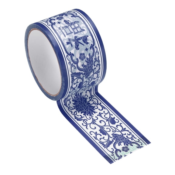 Uxcell 98 ft Chinoiserie Flower Washi Tape, Washi Tape Stickers Bulletin Board Borders Decorative Sticker for DIY Craft Blackboard Scrapbook Office Home Decor, Blue Longevity Fortune
