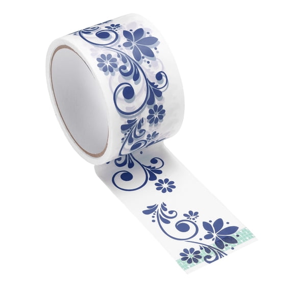 Uxcell 98 ft Chinoiserie Flower Washi Tape, Washi Tape Stickers Bulletin Board Borders Decorative Sticker for DIY Craft Blackboard Scrapbook Office Home Decor, Blue Carved Tail