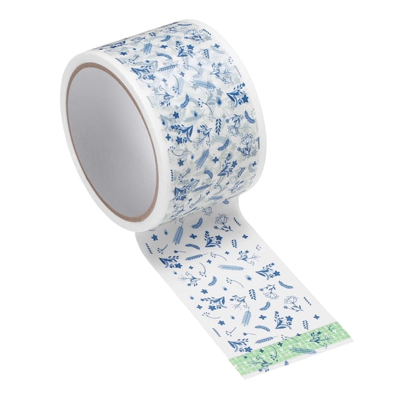 Uxcell 98 ft Chinoiserie Flower Washi Tape, Washi Tape Stickers Bulletin Board Borders Decorative Sticker for DIY Craft Blackboard Scrapbook Office Home Decor, Blue Flower Wheat