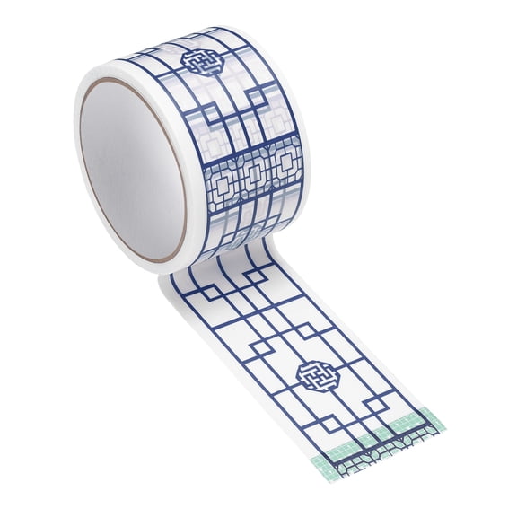 Uxcell 98 ft Chinoiserie Flower Washi Tape, Washi Tape Stickers Bulletin Board Borders Decorative Sticker for DIY Craft Blackboard Scrapbook Office Home Decor, Blue Fortune Knot