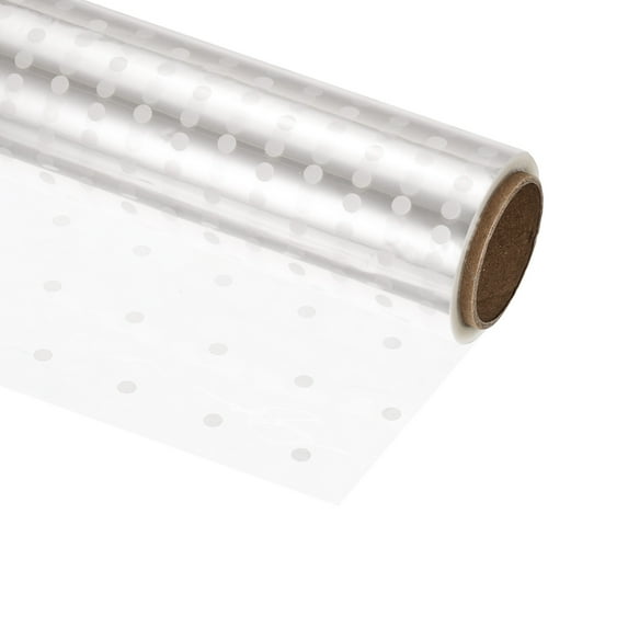 Uxcell 98ft x 16in Wrap Wrapper Wrapping Paper 2.2 Mil Thick White Polka Dots, Clear 1 Roll