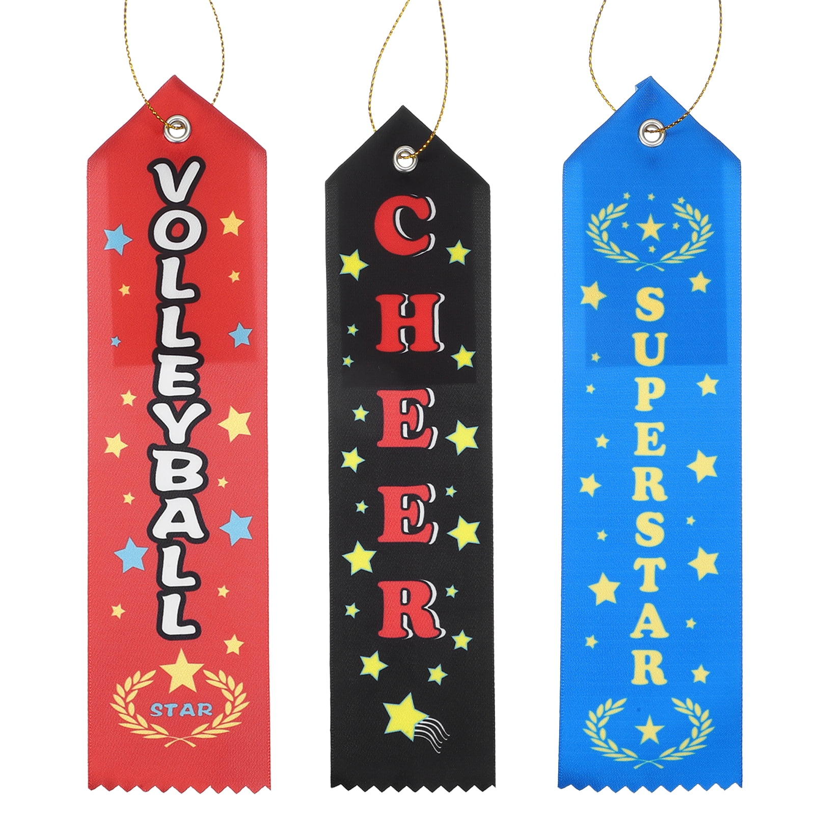 Uxcell 99 Pcs Award Ribbons, 8 x 2 Inch CHEER/SUPERSTAR/VOLLEYBALL Participation Ribbons Soccer Medal Ribbons Bulk Black/Red/Blue