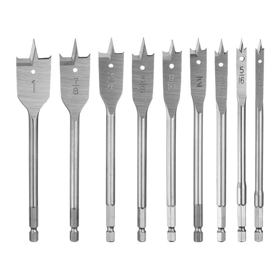 Uxcell 9Pcs Spade Drill Bit Paddle Set with Quick Change 1/4 Inch Hex Shank Silver Tone