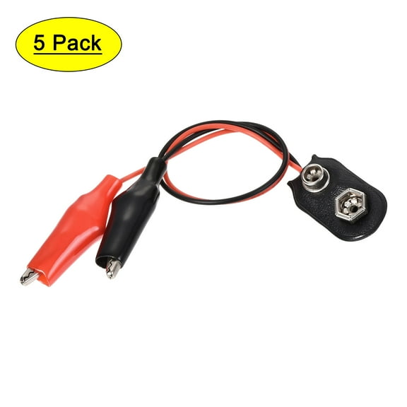 Uxcell 9V Battery Snap Connector to Insulated Dual Alligator Clips Test Cable 13cm Length for Electric Testing Work 5Pcs