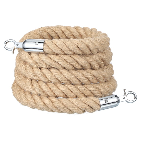 Uxcell Jute Stanchion Rope Safety Queue Braided with Snap Hook Crowd Control Line Barrier for Openings Celebration 9ft x 1.3 Inch