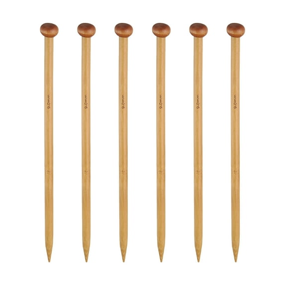 Uxcell 9mm Bamboo Knitting Needle Straight Single Pointed 9.8 inch Long Wooden Sweater Knitting Needles US Size 13 6Pcs