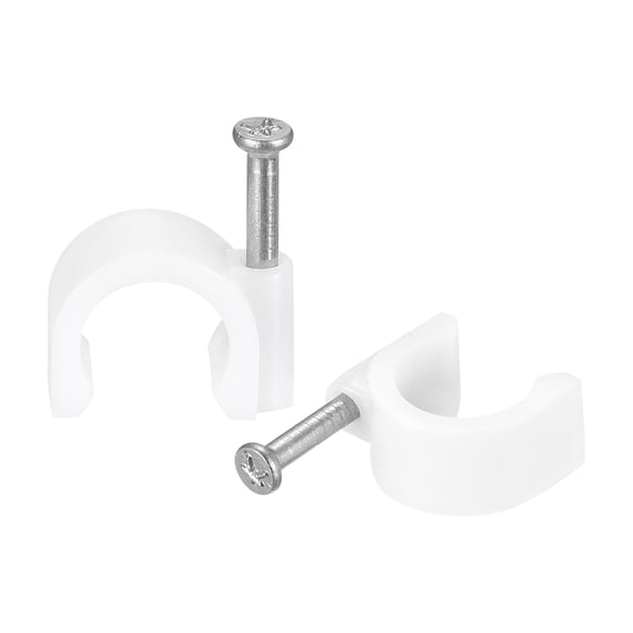 Uxcell 9mm Dia White Round Cable Clips with Steel Nail 80 Pack