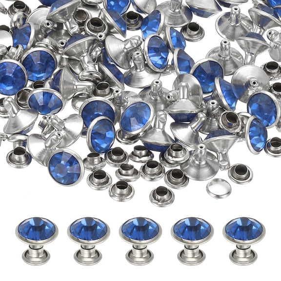 Uxcell 9mm Leather Rivets, 70 Sets Rhinestone Rivet Studs Double Cap Spikes Rivet for Leather Crafting for Decor Repair DIY Clothing Belts Bags Shoes, Light Blue Silver Tone
