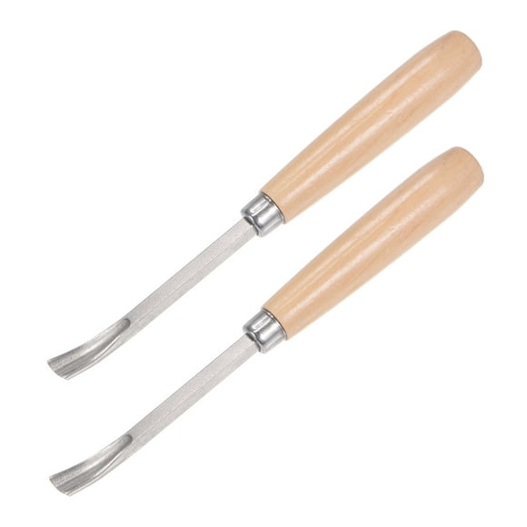 Uxcell 9mm Tip 6.5" Length Carbon Steel Curved Half-round Tip Wood Handle Wood Carving Chisels 2 Pack